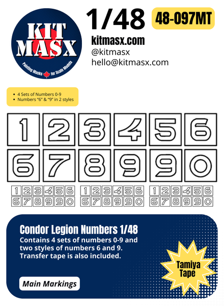 Condor Legion Numbers 1/32, 1/48, & 1/72 Main Marking Paint Masks