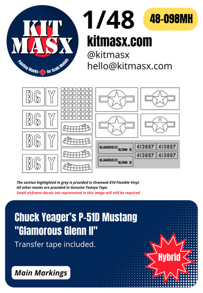 Chuck Yeager’s P-51D Mustang "Glamorous Glenn II" 1/48 Main Marking Paint Masks