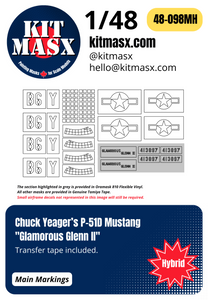 Chuck Yeager’s P-51D Mustang "Glamorous Glenn II" 1/48 Main Marking Paint Masks