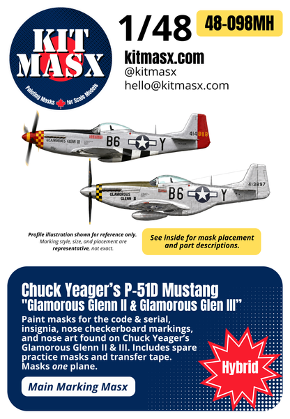 Chuck Yeager’s P-51D Mustang "Glamorous Glenn II" & "Glamorous Glen III" 1/48 Main Marking Paint Masks
