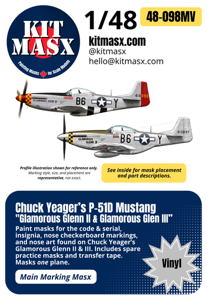 Chuck Yeager’s P-51D Mustang "Glamorous Glenn II" & "Glamorous Glen III" 1/48 Main Marking Paint Masks