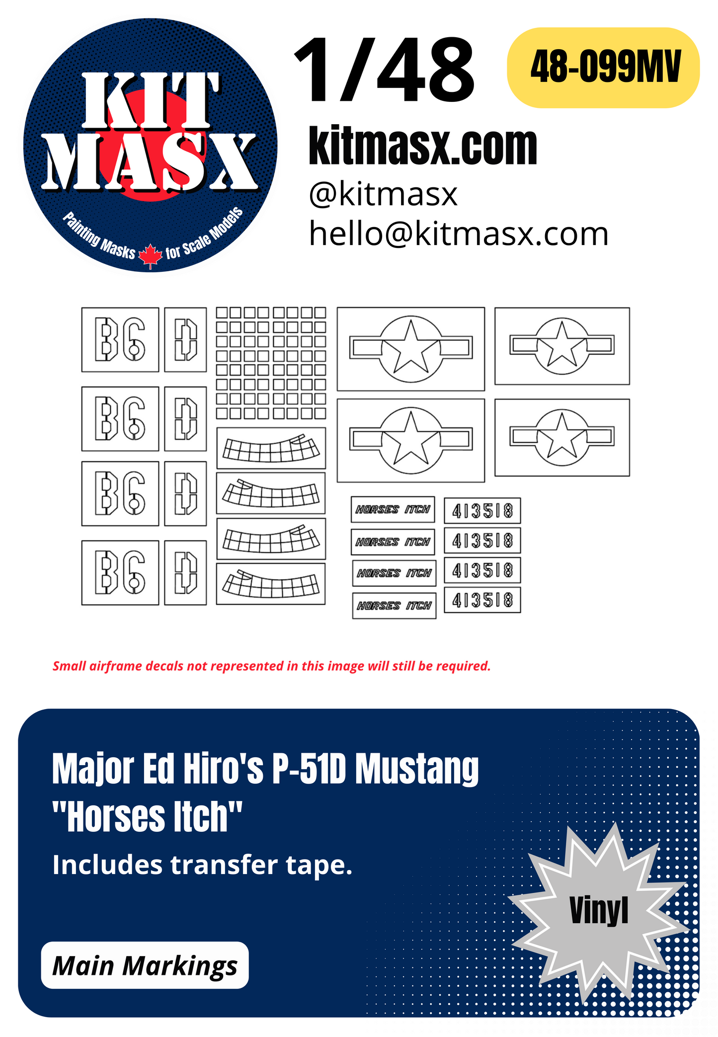 Major Ed Hiro's P-51D Mustang "Horses Itch" 1/48 Main Marking Paint Masks