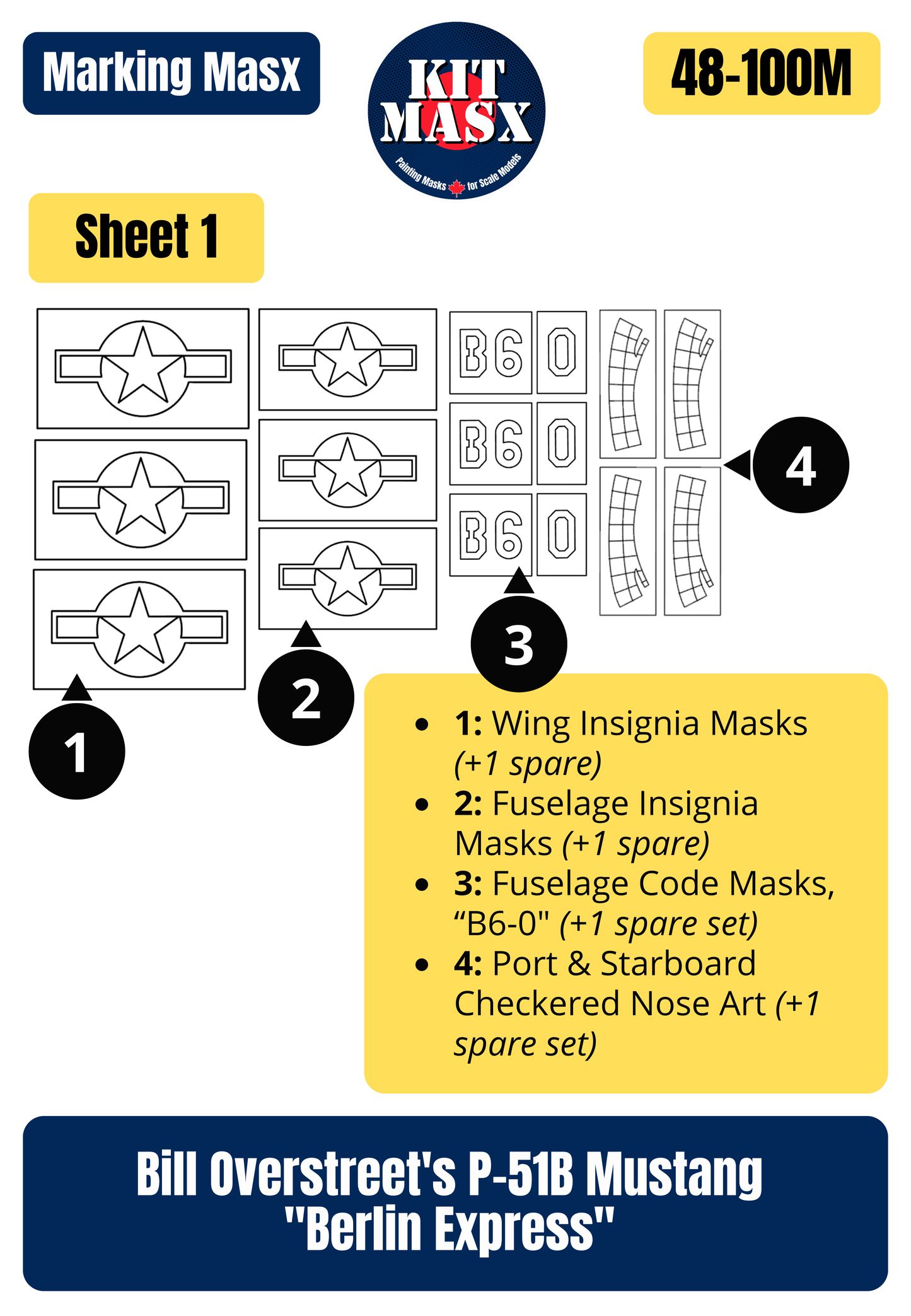 Bill Overstreet's P-51B Mustang "Berlin Express" 1/48 Main Marking Paint Masks