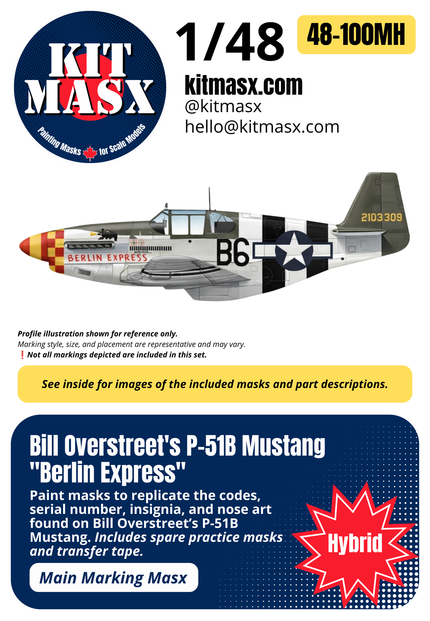 Bill Overstreet's P-51B Mustang "Berlin Express" 1/48 Main Marking Paint Masks