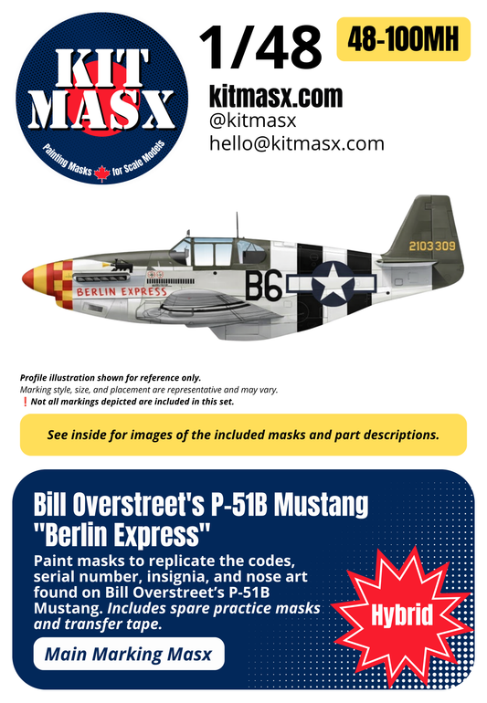 Bill Overstreet's P-51B Mustang "Berlin Express" 1/48 Main Marking Paint Masks
