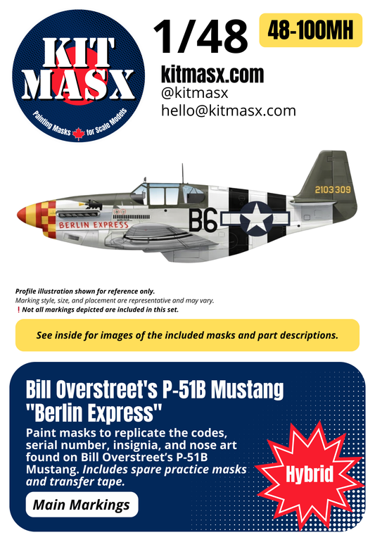 Bill Overstreet's P-51B Mustang "Berlin Express" 1/48 Main Marking Paint Masks