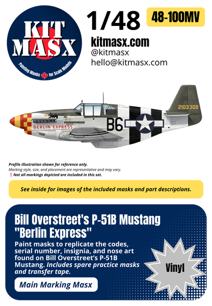 Bill Overstreet's P-51B Mustang "Berlin Express" 1/48 Main Marking Paint Masks