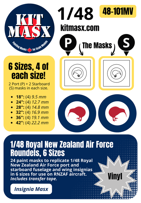 Royal New Zealand Air Force (RNZAF) Roundels 1/48 National Insignia Paint Masks (48-101M)