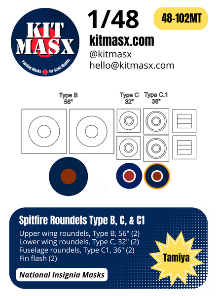 Spitfire Roundels Type B, C, & C1 1/48 National Insignia Masks