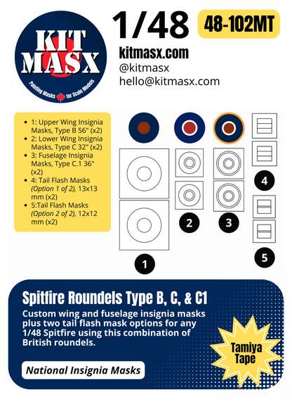 Spitfire Roundels Type B, C, C1 1/48 National Insignia Paint Masks
