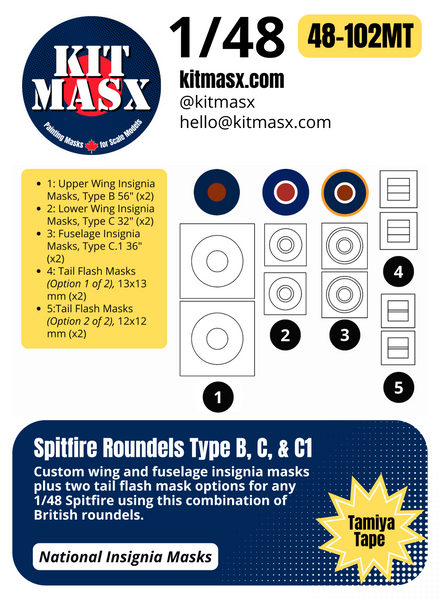 Spitfire Roundels Type B, C, C1 1/48 National Insignia Paint Masks