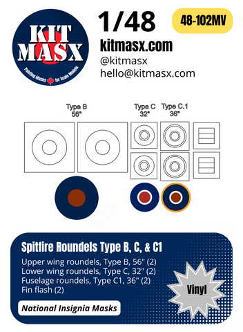 Spitfire Roundels Type B, C, & C1 1/48 National Insignia Masks