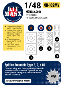 Spitfire Roundels Type B, C, & C1 1/48 National Insignia Paint Masks