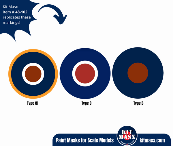 Spitfire Roundels Type B, C, & C1 1/48 National Insignia Masks