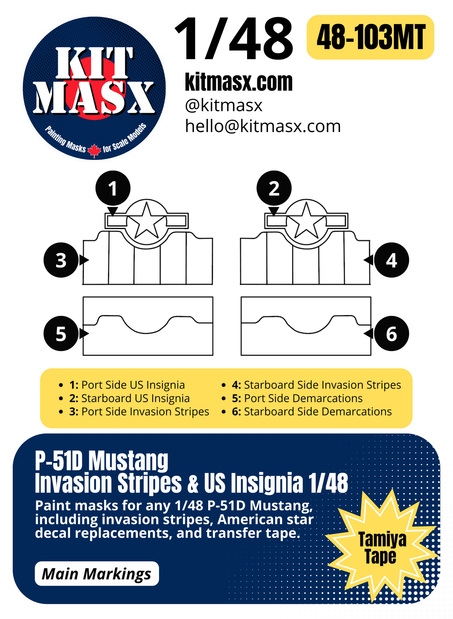 P-51D Mustang Invasion Stripes & US Insignia 1/48 & 1/72 Main Marking Paint Masks