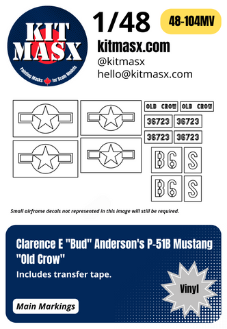 Clarence E "Bud" Anderson's P-51B Mustang "Old Crow" 1/48 Main Markings