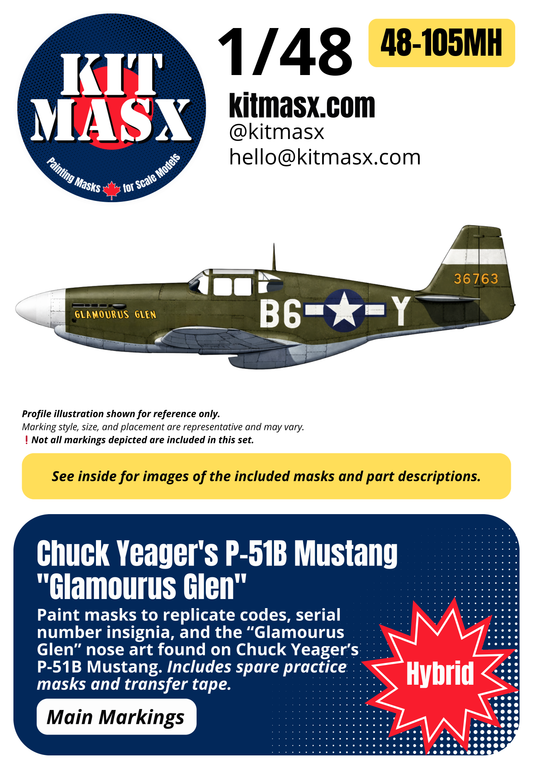 Chuck Yeager's P-51B Mustang "Glamourus Glen" 1/48 Main Marking Paint Masks