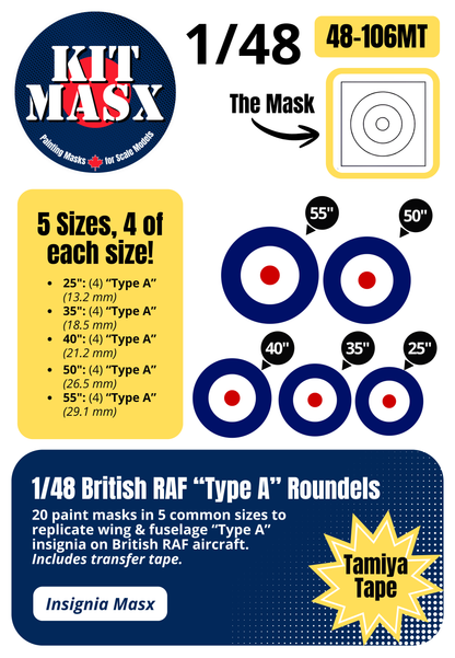 British RAF “Type A” Roundels 1/48 Insignia Paint Masks (48106M)