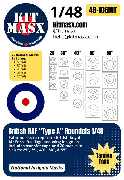 British RAF Roundels Type A/B/D 1/48 & 1/72 National Insignia Paint Masks