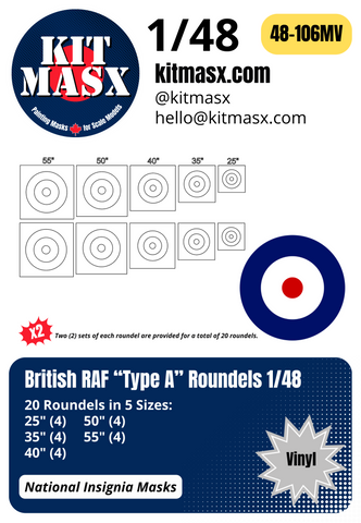 British RAF Roundels 1/48 & 1/72 National Insignia Masks (Type "A",  "B", & "D")