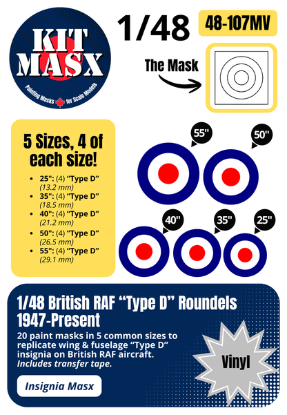 British RAF “Type D” Roundels (1947-Present) 1/48 Insignia Paint Masks (48107M)