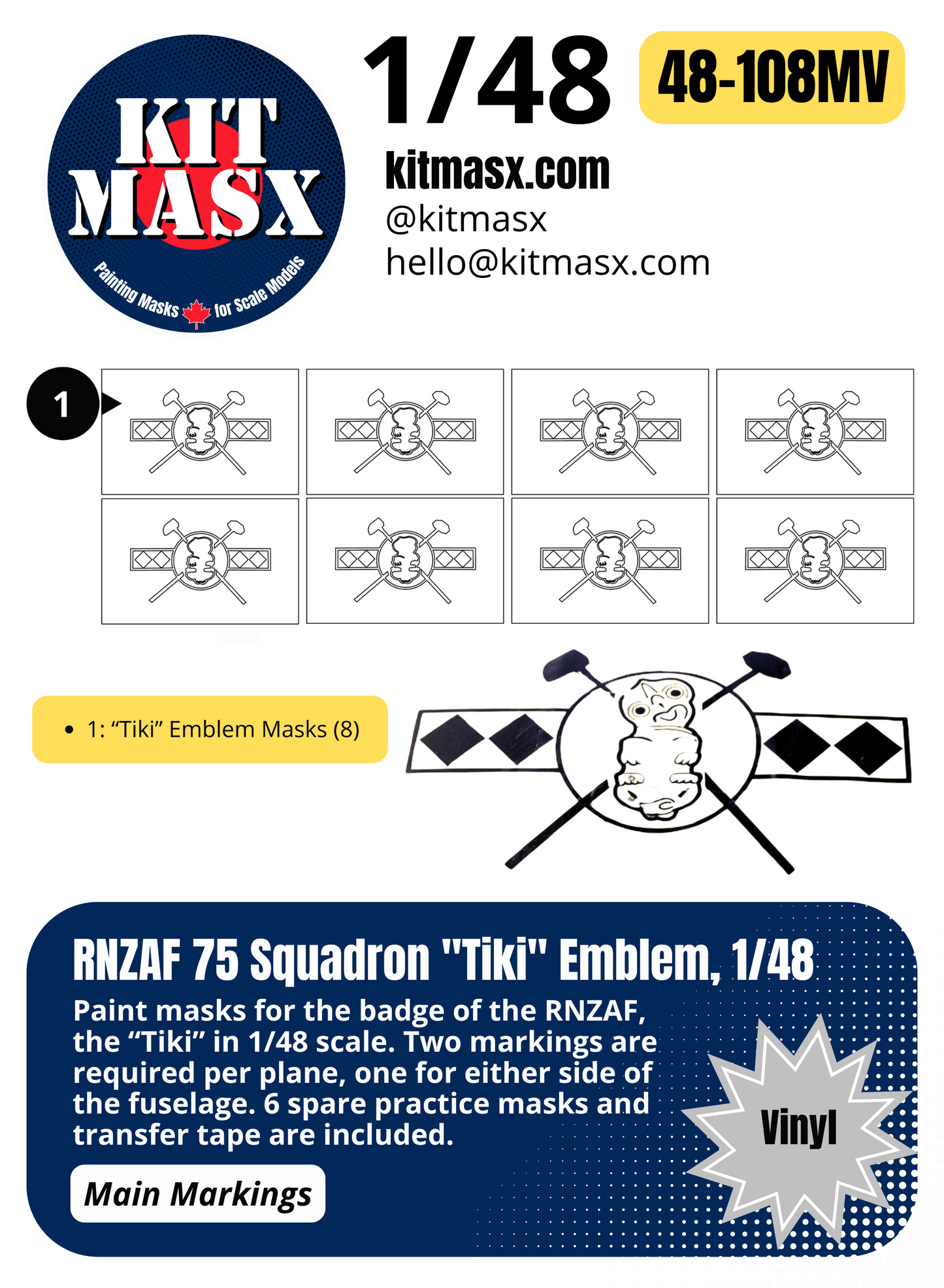 RNZAF 75 Squadron "Tiki" Emblem 1/32 & 1/48 Main Marking Paint Masks