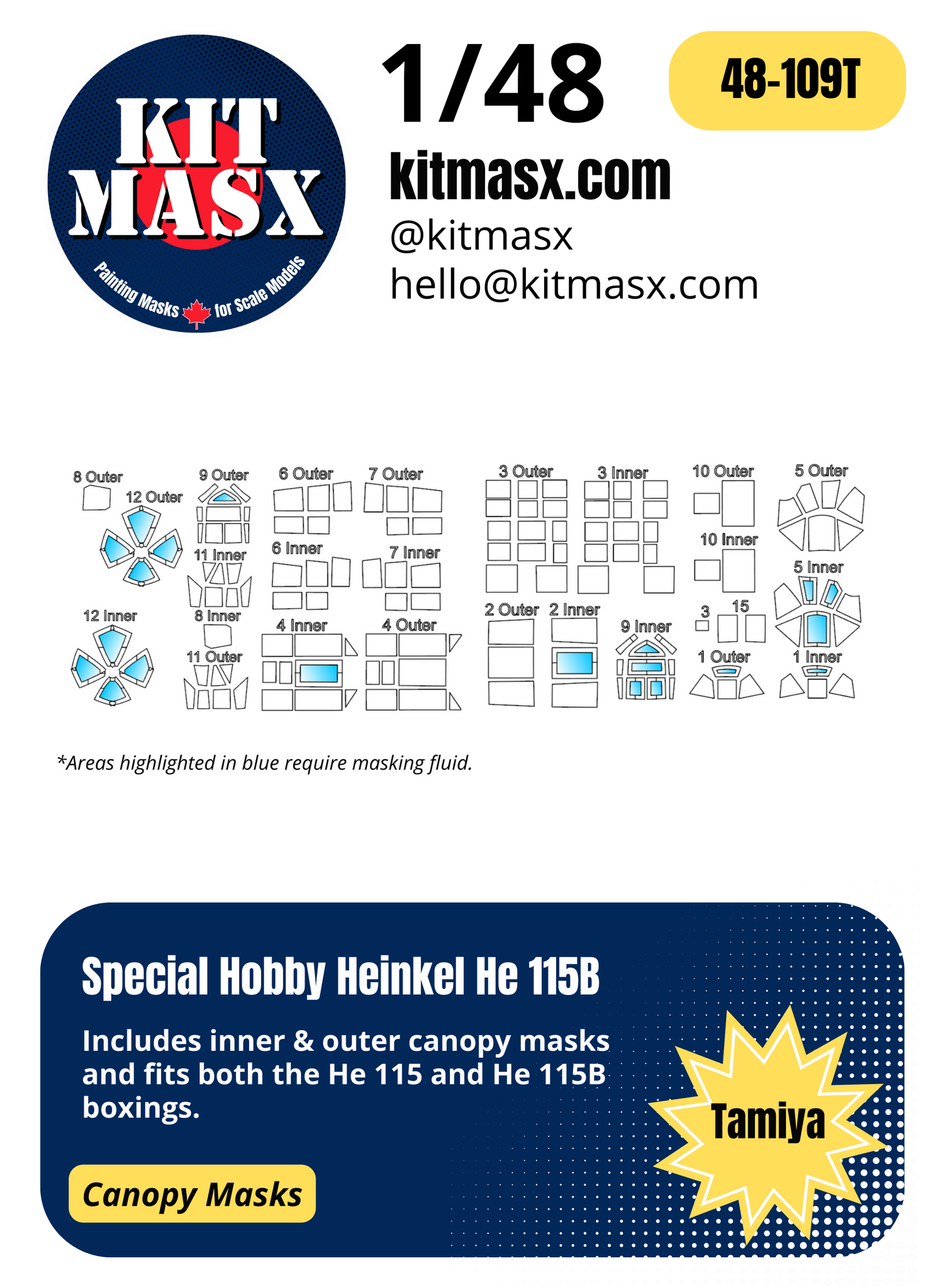 Special Hobby Heinkel He 115B 1/48 Canopy Paint Masks, Kit # SH48110