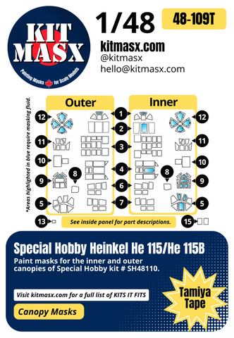 Special Hobby Heinkel He 115/He 115B 1/48 Canopy Paint Masks, Kit # SH48110