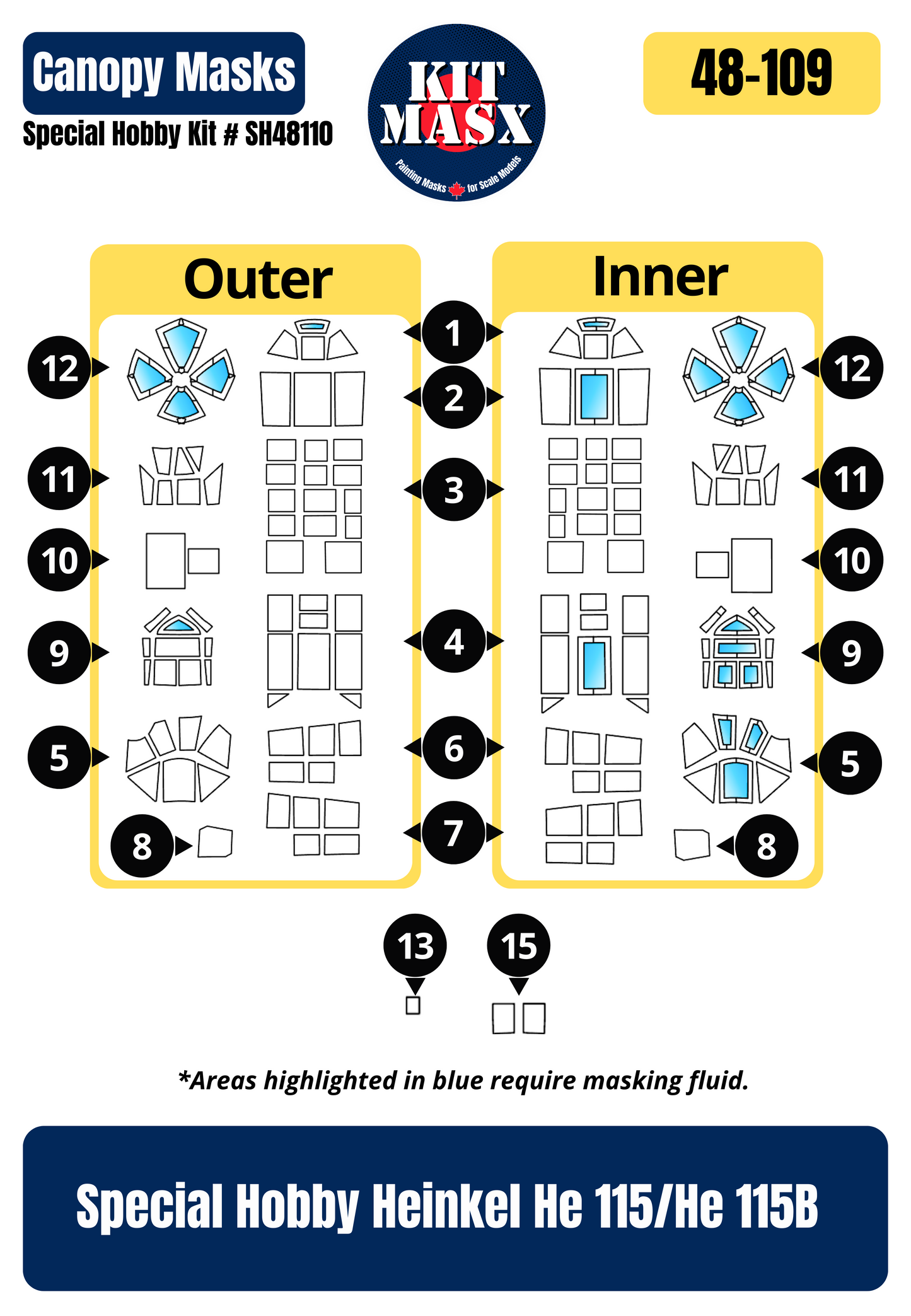 Special Hobby Heinkel He 115/He 115B 1/48 Canopy Paint Masks, Kit # SH48110
