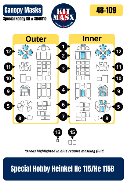 Special Hobby Heinkel He 115/He 115B 1/48 Canopy Paint Masks, Kit # SH48110