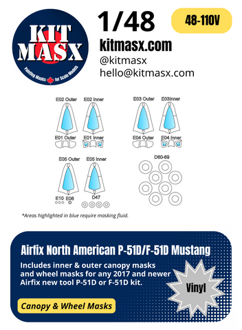 Airfix North American P-51D/F-51D Mustang 1/48 Canopy & Wheel Masks