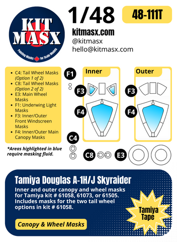 Tamiya Douglas A-1H/J Skyraider 1/48 Canopy & Wheel Paint Masks