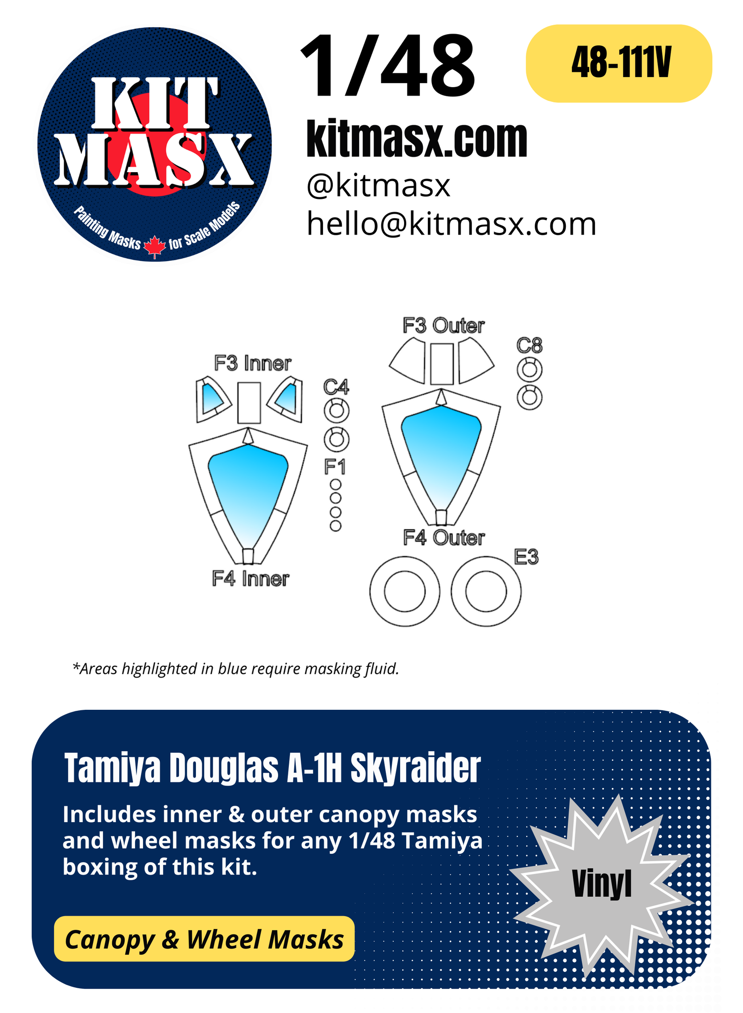 Tamiya Douglas A-1H Skyraider 1/48 Canopy & Wheel Masks
