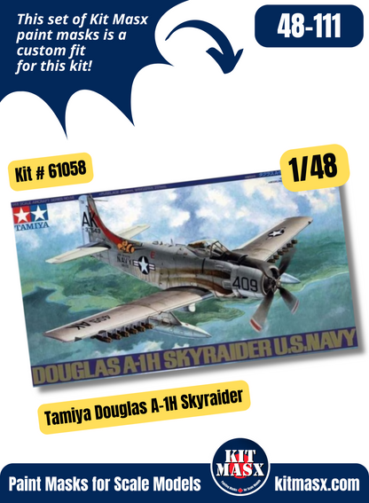 Tamiya Douglas A-1H/J Skyraider 1/48 Canopy & Wheel Paint Masks, Kit # 61058