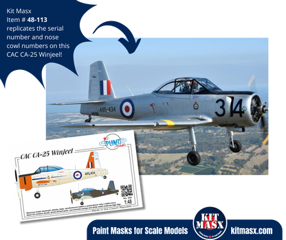 Planet Models CAC CA-25 Winjeel Custom Airframe Codes 1/48 Main Marking Paint Masks