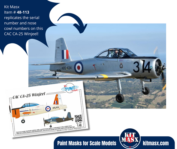 Planet Models CAC CA-25 Winjeel Custom Airframe Codes 1/48 Main Marking Paint Masks