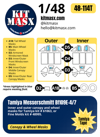 Tamiya Messerschmitt Bf109E-4/7 1/48 Canopy & Wheel Paint Masks