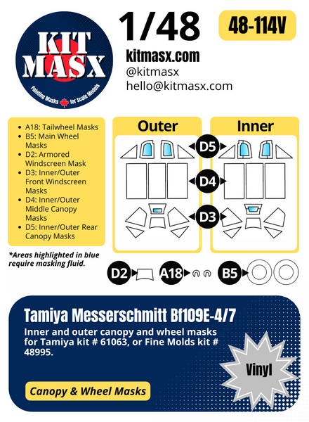 Tamiya Messerschmitt Bf109E-4/7 1/48 Canopy & Wheel Paint Masks