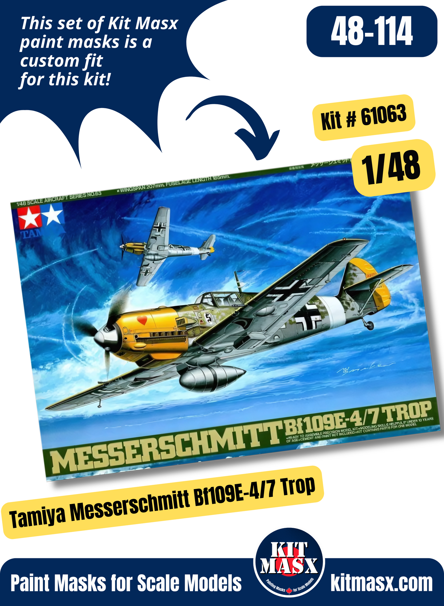 Tamiya Messerschmitt Bf 109E-4/Bf 109E-7 1/48 Canopy & Wheel Paint Masks, Kit # 61063