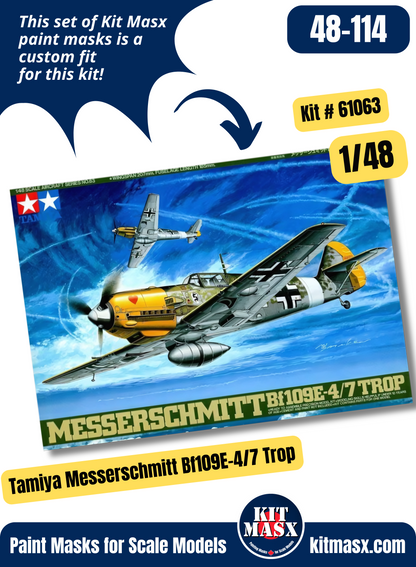 Tamiya Messerschmitt Bf 109E-4/Bf 109E-7 1/48 Canopy & Wheel Paint Masks, Kit # 61063