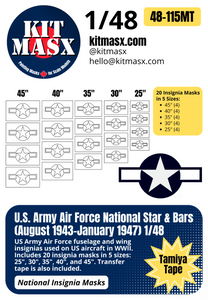 U.S. Army Air Force National Star and Bars Insignia (August 1943-January 1947) 1/48 National Insignia Paint Masks