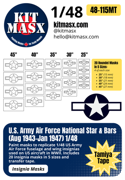 U.S. Army Air Force (USAAF) Star and Bars (August 1943-January 1947) 1/48 National Insignia Paint Masks