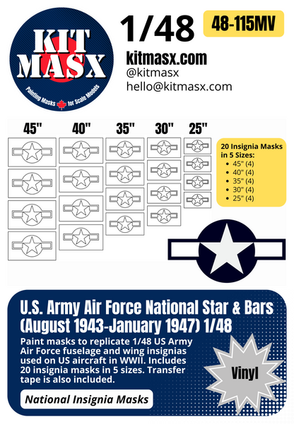 U.S. Army Air Force (USAAF) Star and Bars (August 1943-January 1947) 1/48 National Insignia Paint Masks