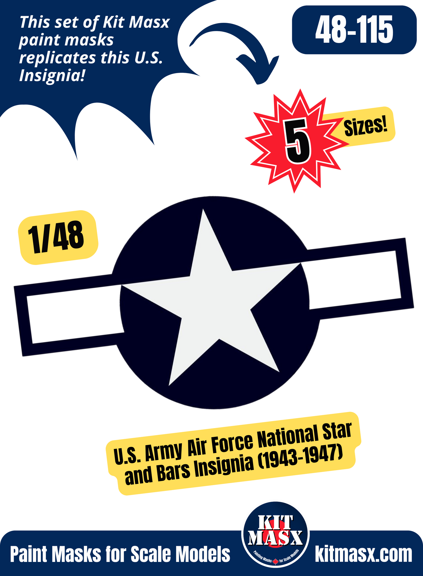 U.S. Army Air Force (USAAF) Star and Bars (August 1943-January 1947) 1/48 National Insignia Paint Masks