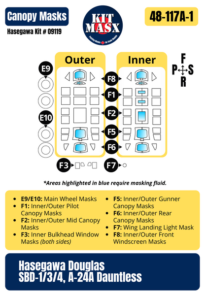 Hasegawa Douglas SBD-3 Dauntless VS-2 U.S. Navy (USS Lexington CV-2) 1/48 All-in-One Master Mask Set, Kit # 09119