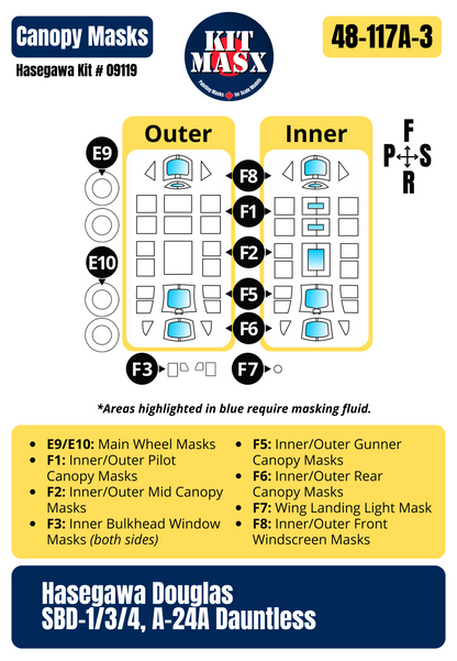 Hasegawa Douglas SBD-3 Dauntless VS-41 U.S. Navy (USS Ranger CV-4) 1/48 All-in-One Master Mask Set, Kit # 09119