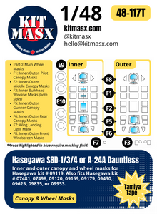 Hasegawa SBD-1/3/4, A-24A Dauntless 1/48 Canopy & Main Marking Paint Masks, Kit # 09119