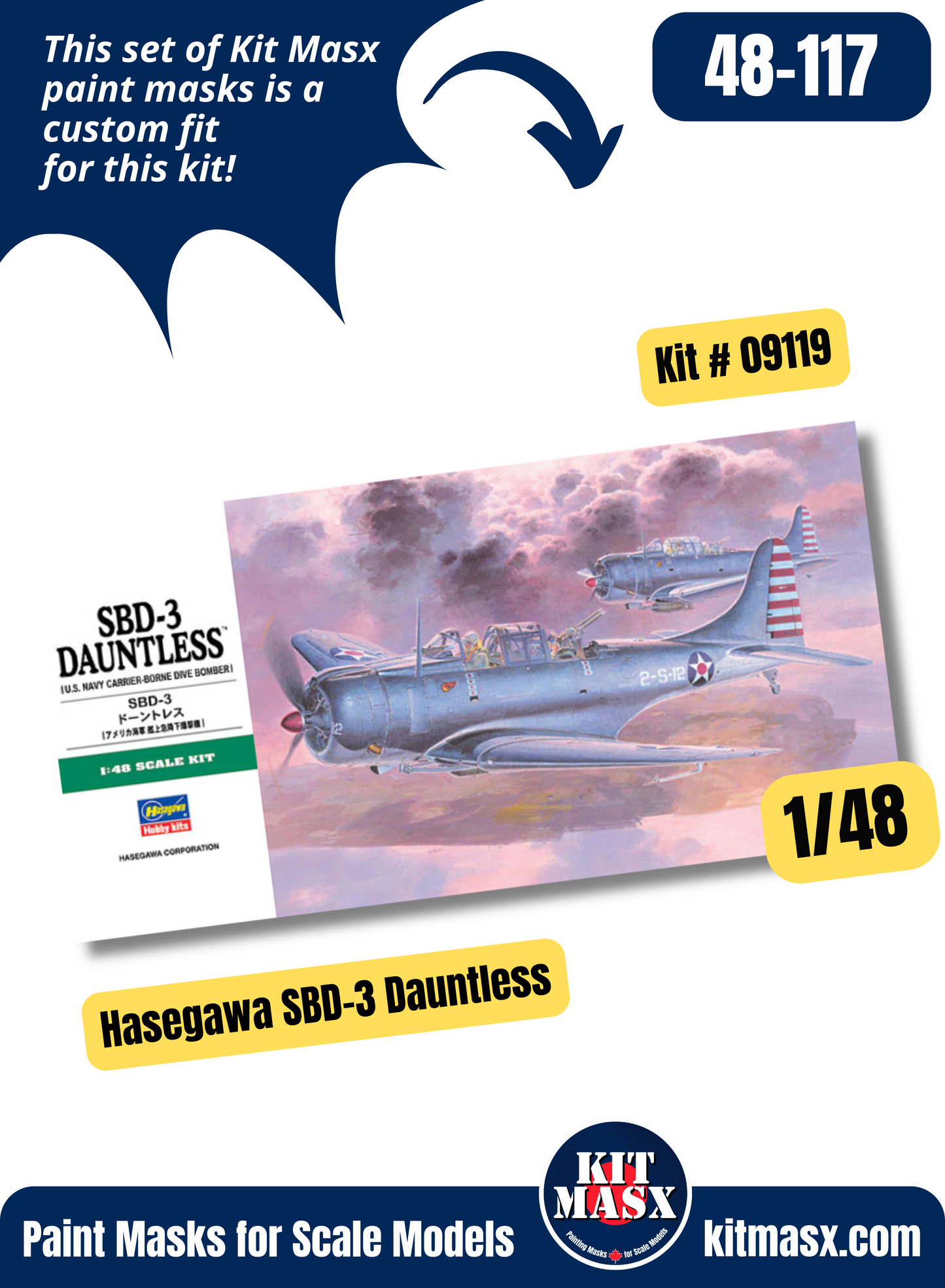 Hasegawa Douglas SBD-1/3/4, A-24A Dauntless 1/48 Canopy & Wheel Paint Masks, Kit # 09119