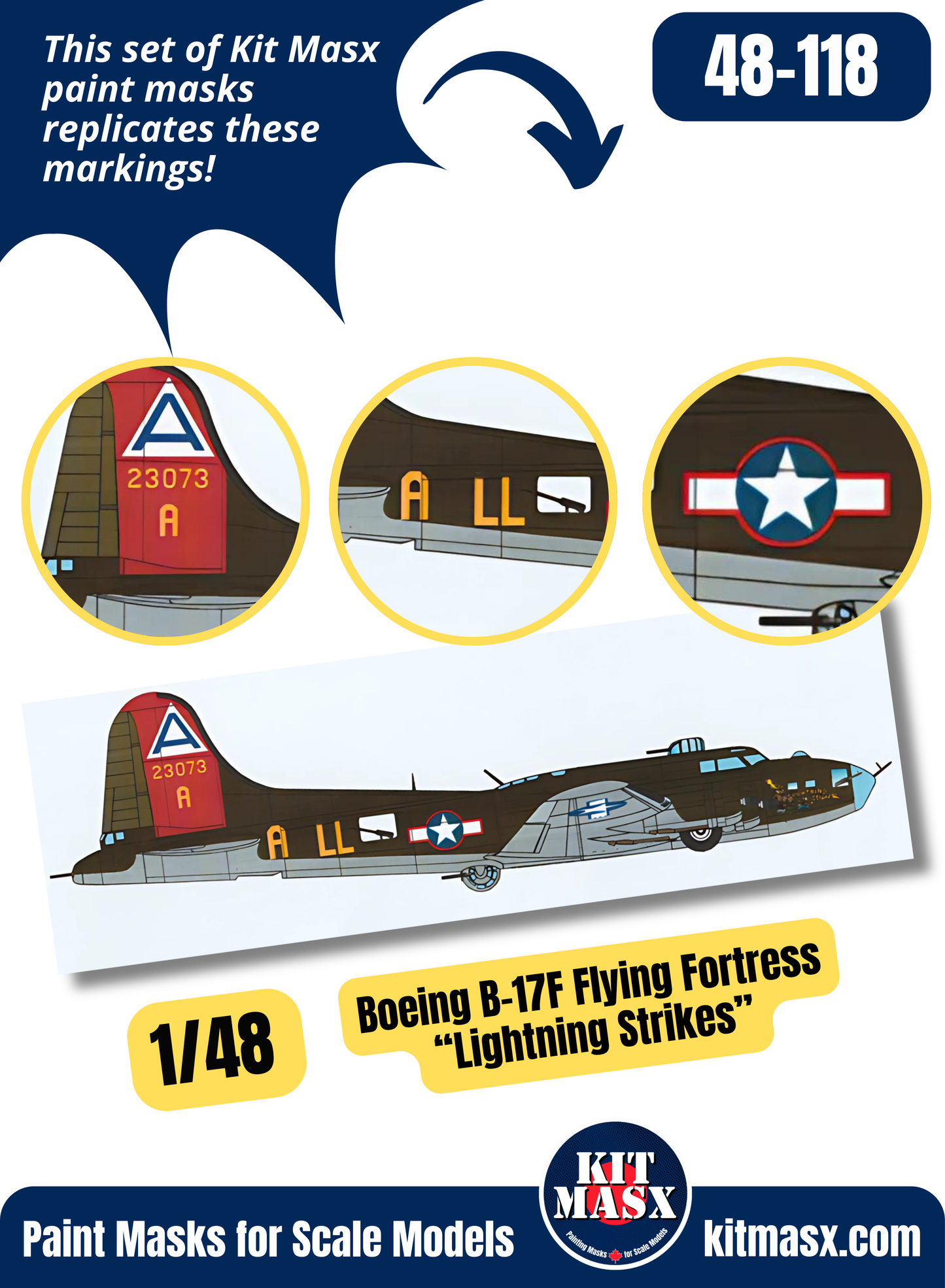 Boeing B-17F Flying Fortress "Lightning Strikes" 1/48 Main Marking Paint Masks, KW148087