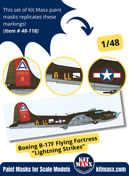 Boeing B-17F Flying Fortress "Lightning Strikes" 1/48 Main Marking Paint Masks, KW148087